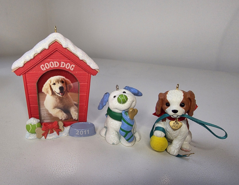 Hallmark Keepsake Puppy Love Good Dog Frame Ornament Lot Tasty Little Treat 3Pc